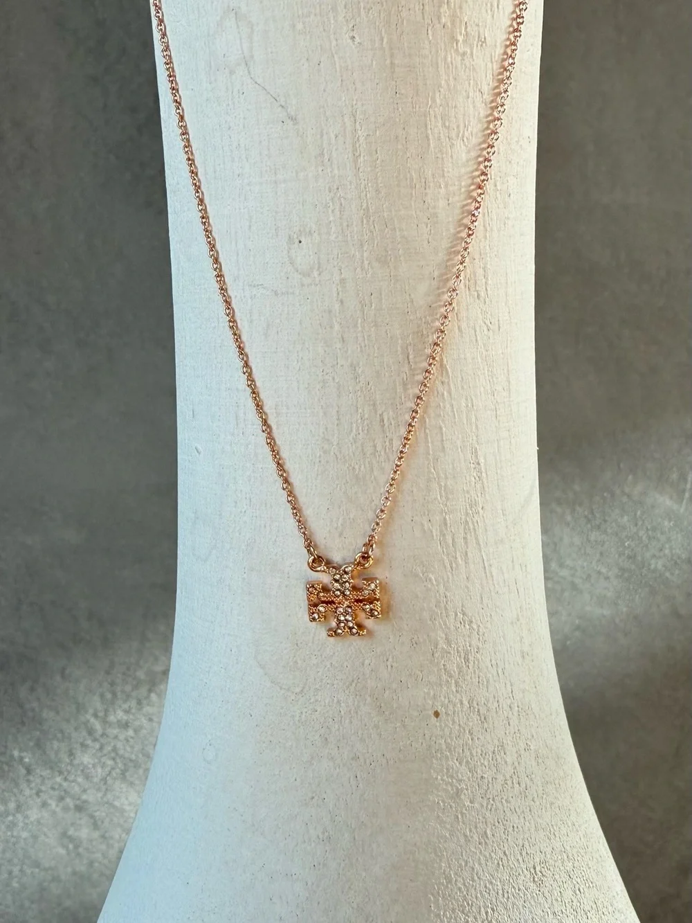 Tory Burch Rose Gold Crystal Cross Pendant Necklace